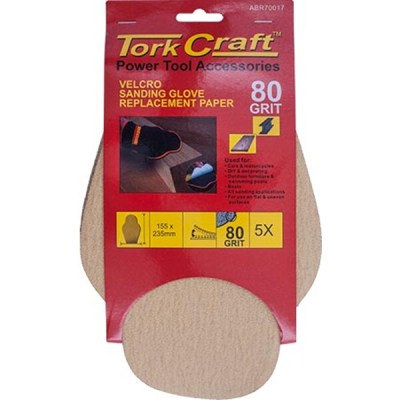 Tork Craft Spare Sanding Sheets For Glove 80 Grit (5Pc) Hand Tork Craft Spare Sanding Sheets For Glove 80 Grit (5Pc) Hand