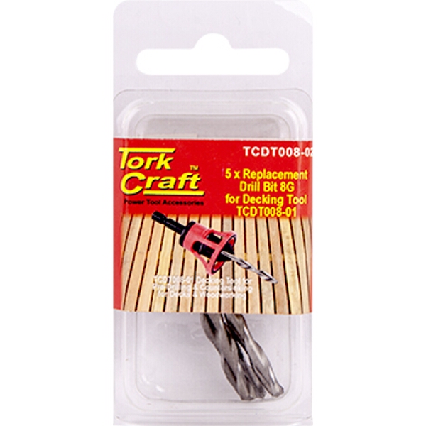 Tork Craft Repl. Drill Bit For Decking Tool 8GX5Pc Pre-Drill Tork Craft Repl. Drill Bit For Decking Tool 8GX5Pc Pre-Drill