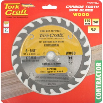 Tork Craft Blade Contractor 170 X 24T 20/16 Circular Saw TCT Tork Craft Blade Contractor 170 X 24T 20/16 Circular Saw TCT