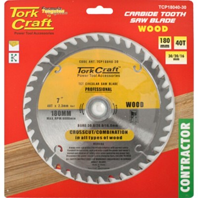 Tork Craft Blade Contractor 180 X 40T 30/20/16 Circular Saw TCT Tork Craft Blade Contractor 180 X 40T 30/20/16 Circular Saw TCT
