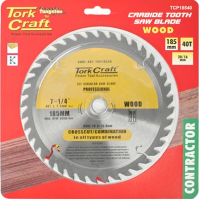 Tork Craft Blade Contractor 185 X 40T 20/16 Circular Saw TCT Tork Craft Blade Contractor 185 X 40T 20/16 Circular Saw TCT