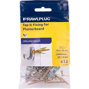 Rawlplug Hammer In Fixing Plasterboard+Screws 10.5X30mm X12-Bag Rawlplug Hammer In Fixing Plasterboard+Screws 10.5X30mm X12-Bag