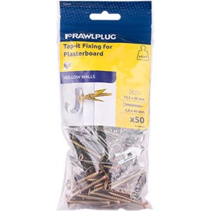 Rawlplug Hammer In Fixing Plasterboard+Screws 10.5X30mm X50-Bag Rawlplug Hammer In Fixing Plasterboard+Screws 10.5X30mm X50-Bag