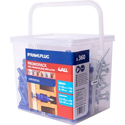 Rawlplug 4All Assorted Plugs M5 M6 M8 & Screws Tub 180Pcs Rawlplug 4All Assorted Plugs M5 M6 M8 & Screws Tub 180Pcs
