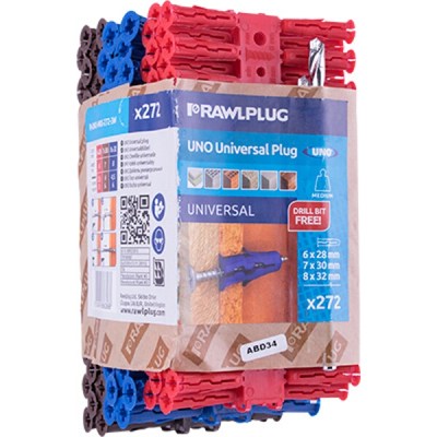 Rawlplug Universal Plugs Mixed X6mm X7mm X8mm + X3 Driil Bits X272-Clip Rawlplug Universal Plugs Mixed X6mm X7mm X8mm + X3 Driil Bits X272-Clip