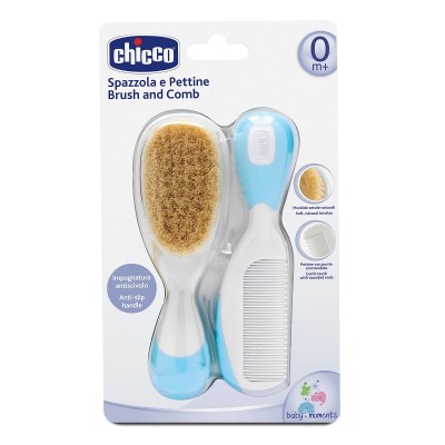 Chicco – Brush And Comb Natural Bristles – Blue Chicco – Brush And Comb Natural Bristles – Blue