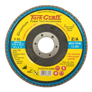 Tork Craft Flap Disc Round Edge Zirconium 115mm 80 Grit Flat Tork Craft Flap Disc Round Edge Zirconium 115mm 80 Grit Flat