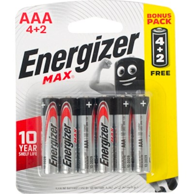 Energizer 1.5v MAX Alkaline AAA Battery Card 4+2 Free Energizer 1.5v MAX Alkaline AAA Battery Card 4+2 Free