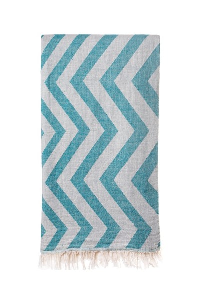 Turkish Bath / Beach Towel (100% Cotton) – Zig Zag – Teal (100x180cm) Turkish Bath / Beach Towel (100% Cotton) – Zig Zag – Teal (100x180cm)