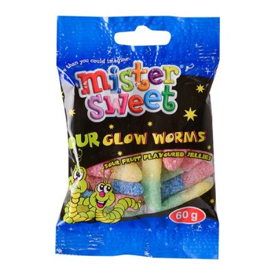 Mister Sweets – Mini Sour Glow Worms – 60g – 24 Pack Mister Sweets – Mini Sour Glow Worms – 60g – 24 Pack
