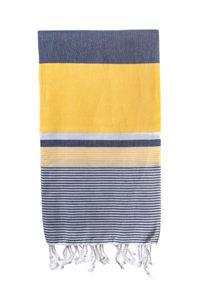 Turkish Bath/Beach Towel (100% Cotton) – Navy Yellow White (100x180cm) Turkish Bath/Beach Towel (100% Cotton) – Navy Yellow White (100x180cm)