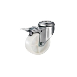 Tradequip – White Nylon Castor – Bolt Hole Swivel with Brake 100mm Tradequip – White Nylon Castor – Bolt Hole Swivel with Brake 100mm