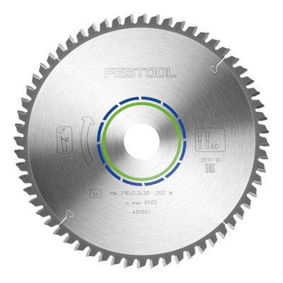 FESTOOL SPECIAL SAW BLADE 216X2,3X30 W60 491051 FESTOOL SPECIAL SAW BLADE 216X2,3X30 W60 491051