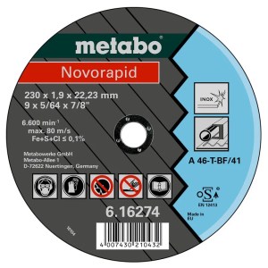 Metabo – Novorapid Grinding Disks (Pack of 10) (115 x 1.0 x 22.23) INOX Metabo – Novorapid Grinding Disks (Pack of 10) (115 x 1.0 x 22.23) INOX