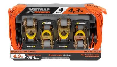 X – Strap Heavy Duty Ratchet Tie Downs – 4.3m -4 Pack X – Strap Heavy Duty Ratchet Tie Downs – 4.3m -4 Pack