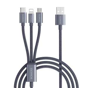 Romoss 3in1 USB to Lightning, Type-C & Micro USB Cable 1.5m – Grey Romoss 3in1 USB to Lightning, Type-C & Micro USB Cable 1.5m – Grey
