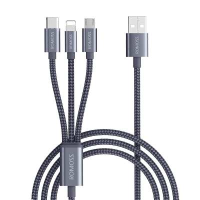 Romoss 3in1 USB to Lightning, Type-C & Micro USB Cable 1.5m – Grey Romoss 3in1 USB to Lightning, Type-C & Micro USB Cable 1.5m – Grey