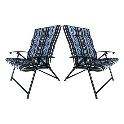 Padded Folding Chairs – Striped Blue With 2 Adjustable Positions X2 Padded Folding Chairs – Striped Blue With 2 Adjustable Positions X2