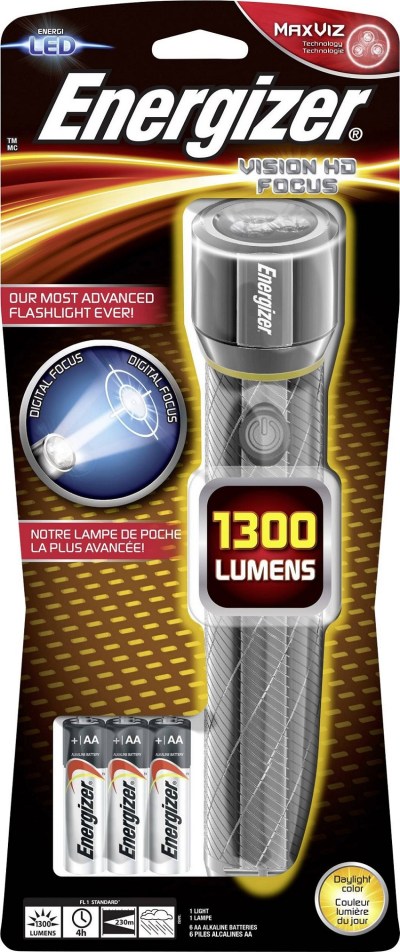 Energizer Vision HD Focus Metal Light 1300 lumens including 6x AA Energizer Vision HD Focus Metal Light 1300 lumens including 6x AA