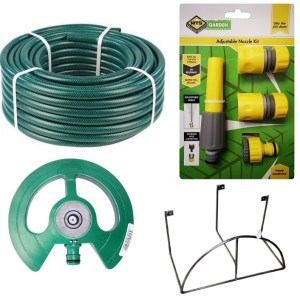 Hose Pipe Set (30m) with Fittings, Pyramid Sprinkler & Steel Hose Bracket Hose Pipe Set (30m) with Fittings, Pyramid Sprinkler & Steel Hose Bracket