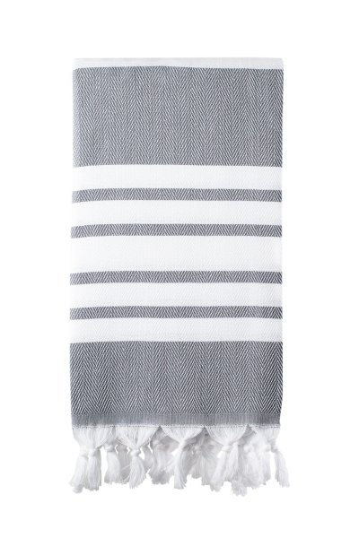 Turkish Bath / Beach Towel – Herringbone (100x180cm) – Dark Grey and White Turkish Bath / Beach Towel – Herringbone (100x180cm) – Dark Grey and White