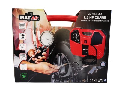 MatAir – Portable 6.3 CFM Air Compressor – 1,5 HP Oil Free (AIR3100) MatAir – Portable 6.3 CFM Air Compressor – 1,5 HP Oil Free (AIR3100)