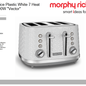 Morphy Richards Toaster 4 Slice Plastic White 7 Heat Settings 1600W “Vector” Morphy Richards Toaster 4 Slice Plastic White 7 Heat Settings 1600W “Vector”