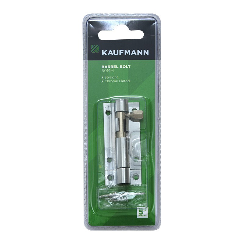 Kaufmann Barrel Bolt 50mm Chrome Plated Straight Kaufmann Barrel Bolt 50mm Chrome Plated Straight
