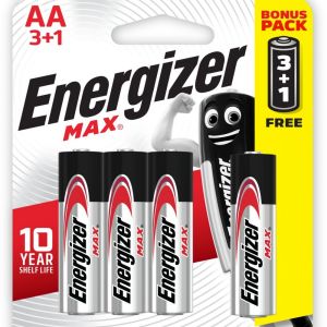 Energizer E91BP3+1 1.5V MAX Alkaline AA Card 3+1 Free Energizer E91BP3+1 1.5V MAX Alkaline AA Card 3+1 Free