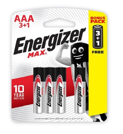 Energizer E92BP3+1 1.5V MAX Alkaline AAA Card 3+1 Free Energizer E92BP3+1 1.5V MAX Alkaline AAA Card 3+1 Free