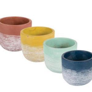 Set of 4 Ceramic Planters Scratches Design Set of 4 Ceramic Planters Scratches Design