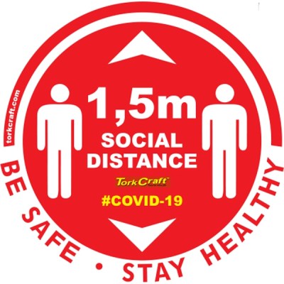 Covid 19 – 400mm Round Social Distancing Graphic – Tork Craft Red Covid 19 – 400mm Round Social Distancing Graphic – Tork Craft Red