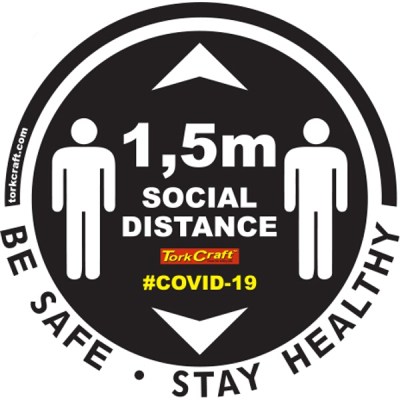 Covid 19 – 300mm Round Social Distancing Graphic – Tork Craft Black Covid 19 – 300mm Round Social Distancing Graphic – Tork Craft Black