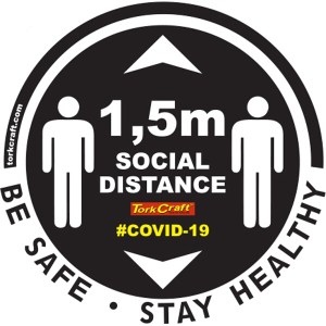 Covid 19 – 300mm Round Social Distancing Graphic – Tork Craft Black Covid 19 – 300mm Round Social Distancing Graphic – Tork Craft Black