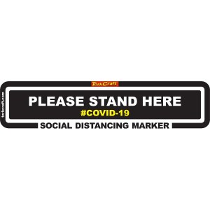 Covid 19 – 450mm X 110mm Social Distancing Strips – Tork Craft Black Stand Here Covid 19 – 450mm X 110mm Social Distancing Strips – Tork Craft Black Stand Here