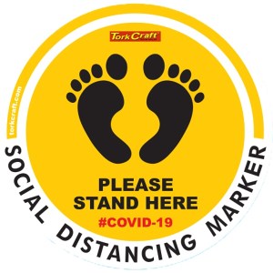 Covid 19 – 300mm Round Social Distancing Graphic – Tork Craft Yellow Feet Here Covid 19 – 300mm Round Social Distancing Graphic – Tork Craft Yellow Feet Here