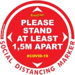Covid 19 – 300mm Round Social Distancing Graphic – Tork Craft Red 1.5 Mtr Apart Covid 19 – 300mm Round Social Distancing Graphic – Tork Craft Red 1.5 Mtr Apart