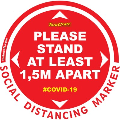 Covid 19 – 300mm Round Social Distancing Graphic – Tork Craft Red 1.5 Mtr Apart Covid 19 – 300mm Round Social Distancing Graphic – Tork Craft Red 1.5 Mtr Apart