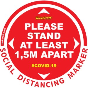 Covid 19 – 300mm Round Social Distancing Graphic – Tork Craft Red 1.5 Mtr Apart Covid 19 – 300mm Round Social Distancing Graphic – Tork Craft Red 1.5 Mtr Apart
