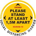 Covid 19 – 300mm Round Social Distancing Graphic – Tork Craft Yellow 1.5 Mtr Apart Covid 19 – 300mm Round Social Distancing Graphic – Tork Craft Yellow 1.5 Mtr Apart