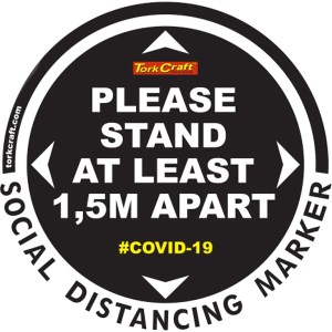 Covid 19 – 400mm Round Social Distancing Graphic – Tork Craft Black 1.5 Mtr Apart Please Covid 19 – 400mm Round Social Distancing Graphic – Tork Craft Black 1.5 Mtr Apart Please
