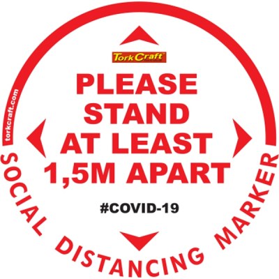 Covid 19 – 400mm Round Social Distancing Graphic – Tork Craft White 1.5 Mtr Apart Please Covid 19 – 400mm Round Social Distancing Graphic – Tork Craft White 1.5 Mtr Apart Please