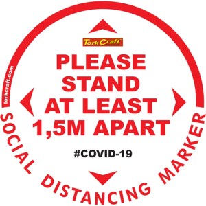 Covid 19 – 400mm Round Social Distancing Graphic – Tork Craft White 1.5 Mtr Apart Please Covid 19 – 400mm Round Social Distancing Graphic – Tork Craft White 1.5 Mtr Apart Please