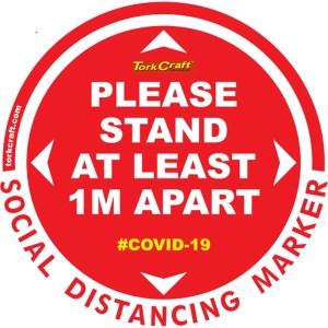 Covid 19 – 400mm Round Social Distancing Graphic – Tork Craft Red 1.0 Mtr Apart Please Covid 19 – 400mm Round Social Distancing Graphic – Tork Craft Red 1.0 Mtr Apart Please