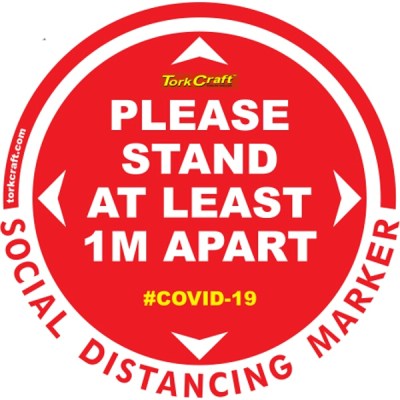 Covid 19 – 400mm Round Social Distancing Graphic – Tork Craft Red 1.0 Mtr Apart Please Covid 19 – 400mm Round Social Distancing Graphic – Tork Craft Red 1.0 Mtr Apart Please