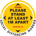 Covid 19 – 300mm Round Social Distancing Graphic – Tork Craft Yellow 1.0 Mtr Apart Covid 19 – 300mm Round Social Distancing Graphic – Tork Craft Yellow 1.0 Mtr Apart