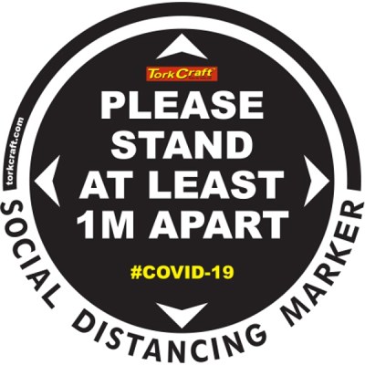 Covid 19 – 300mm Round Social Distancing Graphic – Tork Craft Black 1.0 Mtr Apart Covid 19 – 300mm Round Social Distancing Graphic – Tork Craft Black 1.0 Mtr Apart