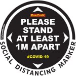 Covid 19 – 400mm Round Social Distancing Graphic – Tork Craft Black 1.0 Mtr Apart Please Covid 19 – 400mm Round Social Distancing Graphic – Tork Craft Black 1.0 Mtr Apart Please