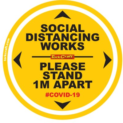 Covid 19 – 300mm Round Social Distancing Graphic – Tork Craft Double Yellow 1.0 Mtr Apart Covid 19 – 300mm Round Social Distancing Graphic – Tork Craft Double Yellow 1.0 Mtr Apart