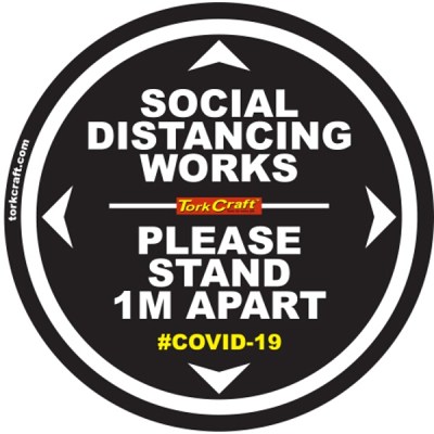 Covid 19 – 300mm Round Social Distancing Graphic – Tork Craft Double Black 1.0 Mtr Apart Covid 19 – 300mm Round Social Distancing Graphic – Tork Craft Double Black 1.0 Mtr Apart